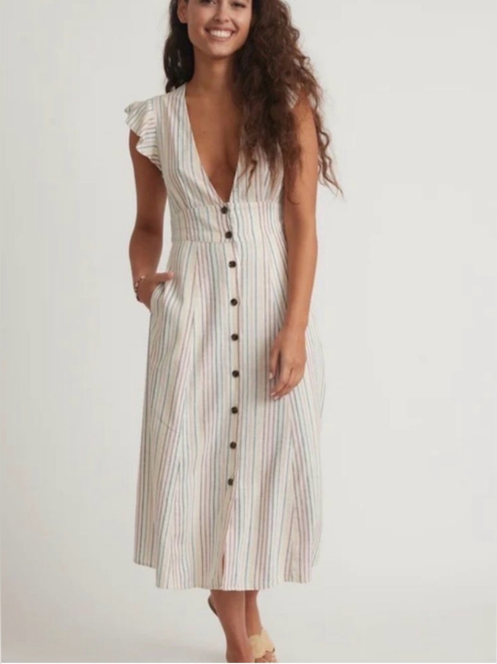 Marine Layer Camila Midi Dress | Rainbow Stripe | XL